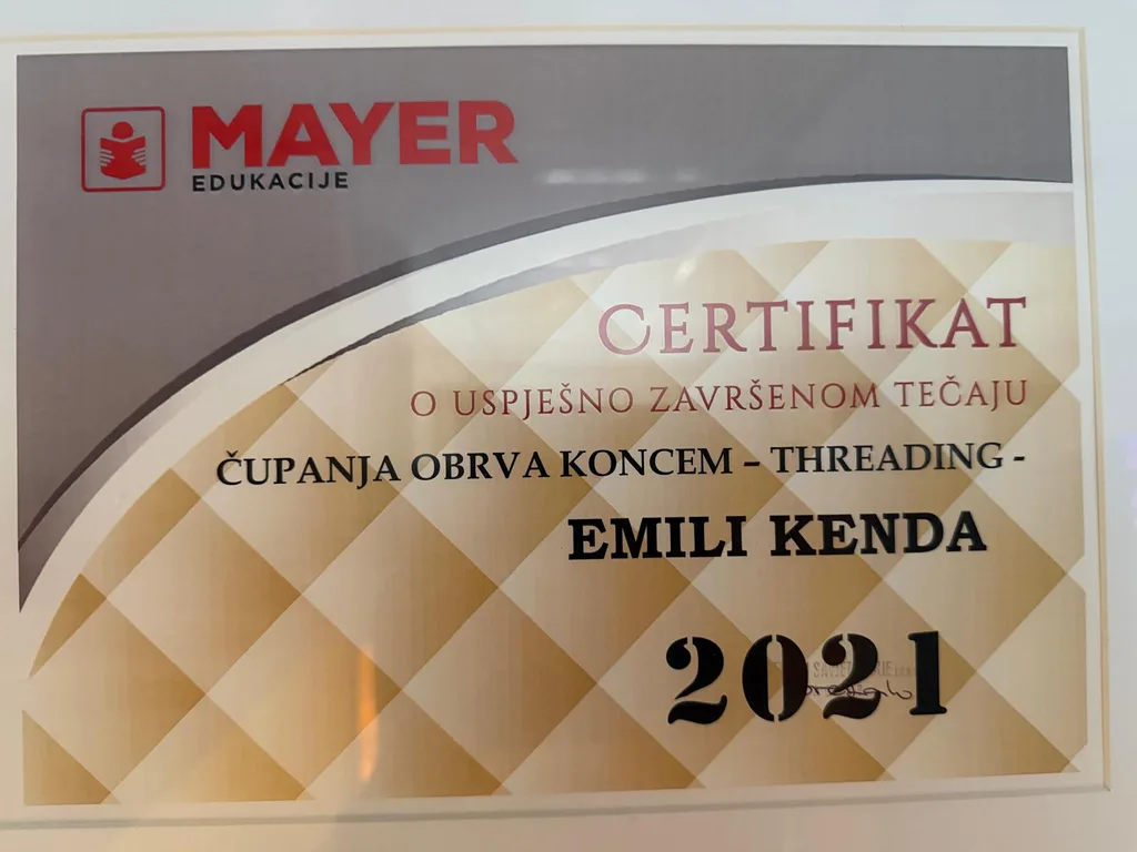 Certifikat: Čupanja Obrva Koncem (Threading)